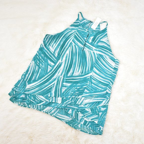 Banana Republic Tiered Sleeveless Halter Tank Top Teal White Chiffon Size L NWT - Picture 8 of 12